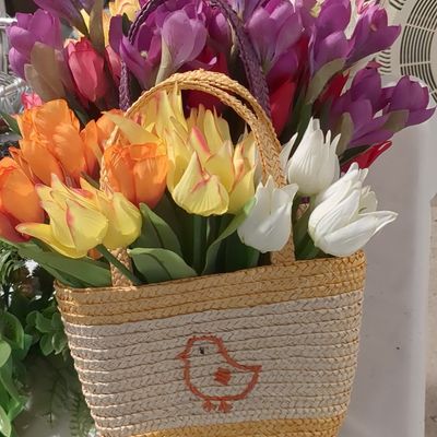 Decorative Woven Basket with Artificial Floral Arrangement