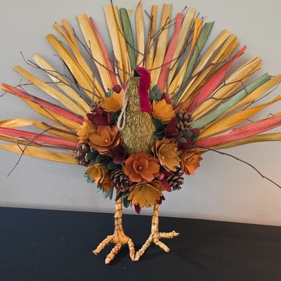 Handcrafted Harvest Turkey Tabletop Figure with Natural Materials