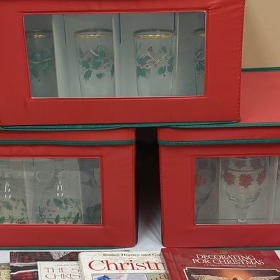 Vintage Christmas Glassware Sets with Holiday Books and Storage Cases