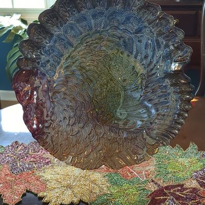 Mosser Glass Iridescent Carnival Glass Turkey Platter