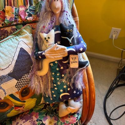 Handmade Witch Doll with Cats