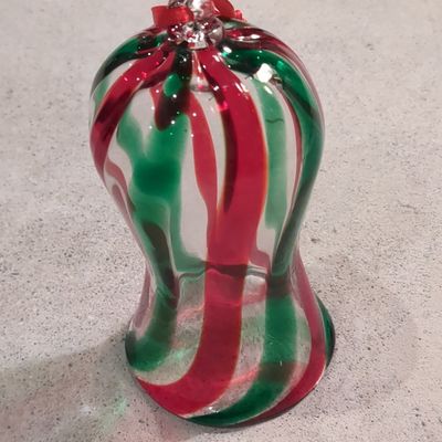 Hand Blown Glass Teardrop Christmas Ornament with Red and Green Swirls