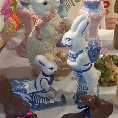 Vintage Blue and White Ceramic Easter Bunnies Collection