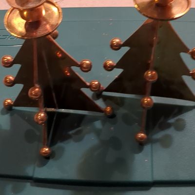 Vintage Mid-Century Modern Brass Christmas Tree Candlesticks