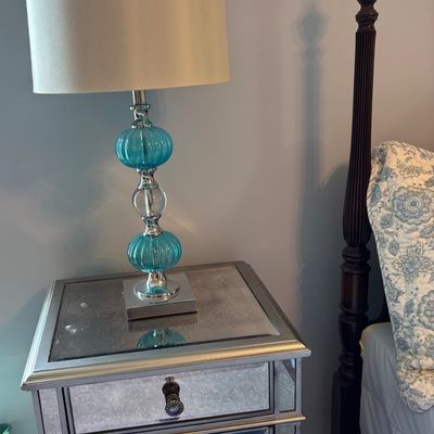 JONATHAN Y Ella 27" Glass Triple-Sphere LED Table Lamp, Mercury Silver/Chrome 