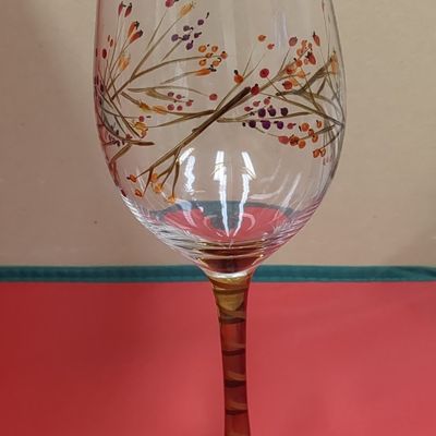 Hand-Painted Autumn Meadow Wine Glass