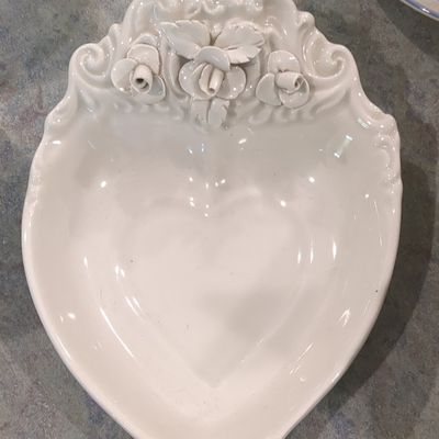 Vintage Italian Porcelain Heart-Shaped Floral Trinket Dish