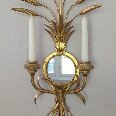 Pair of Italian Gilt Metal Wheat Sheaf Wall Sconces, circa 1950s