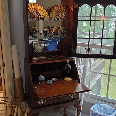 Henkel Harris Queen Anne Style Mahogany Secretary Desk with Hutch