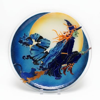 Peggy Karr Fused Glass Halloween Witch Decorative Plate