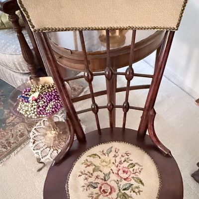 Victorian-Style Spindle Back Side Chair with Needlepoint Upholstery
