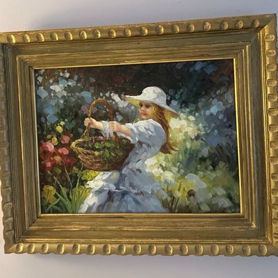 Impressionist-Style Girl in Garden Oil Painting by Robert Lui