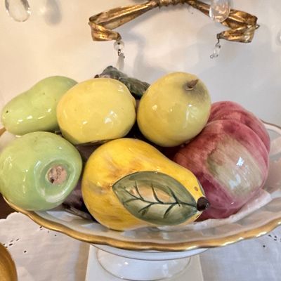 Vintage Italian Majolica Ceramic Fruit Basket Centerpiece