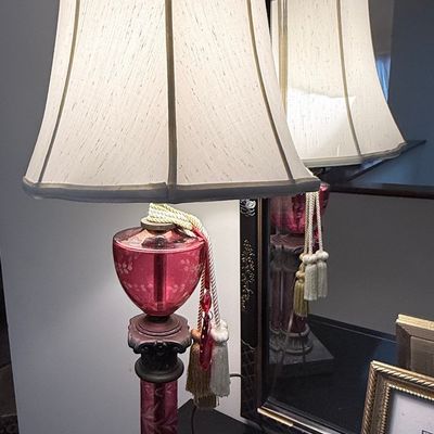 Victorian Cranberry Cut-to-Clear Glass Table Lamp