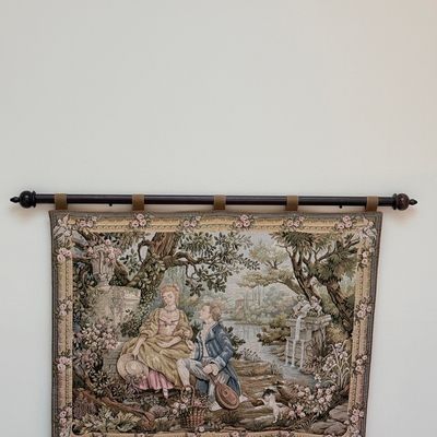 French "Jardin d'Amour" Style Woven Wall Tapestry