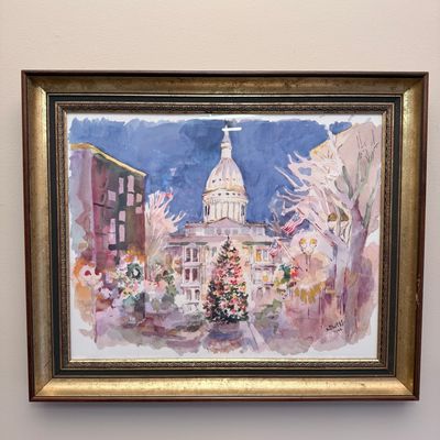 Michigan State Capitol Winter Watercolor by N. Swiss