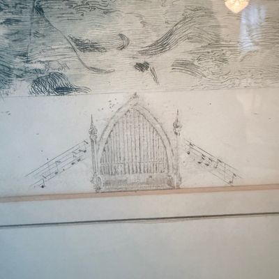 Unidentified Etching/Print with Gothic Organ Motif