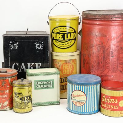 Sale Photo Thumbnail #344: Group of Assorted Antique Kitchen Tins