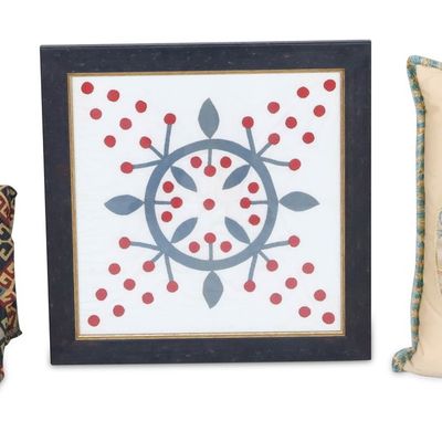 Sale Photo Thumbnail #289: Framed Applique Quilt Block of Cherries and Leaves