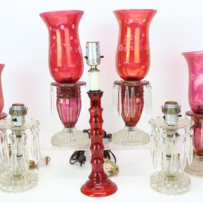 Sale Photo Thumbnail #241: Set of Four Antique Cranberry Glass Lusters