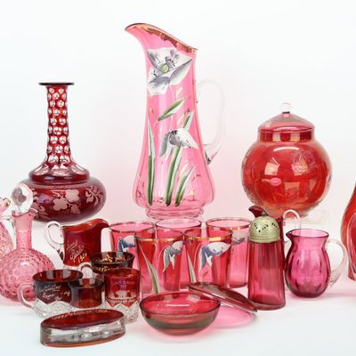 Sale Photo Thumbnail #262: Vintage Group of Ruby and Cranberry Glass Table Articles
