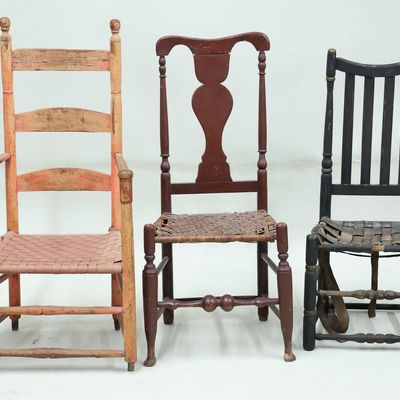 Sale Photo Thumbnail #134: Antique American Ladderback Red Painted Armchair