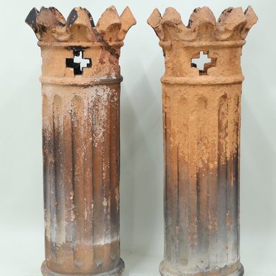 Sale Photo Thumbnail #151: Vintage Pair of Terracotta Fluted Chimneys