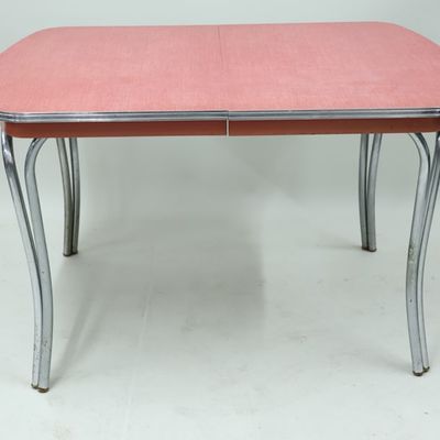 Sale Photo Thumbnail #51: Vintage Chrome and Red Linen Formica Dinette Table