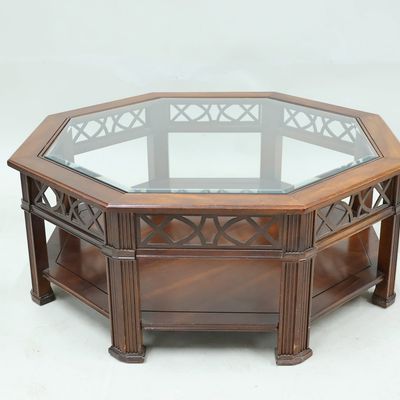 Sale Photo Thumbnail #139: Fruitwood Octagonal Glass Top Coffee Table