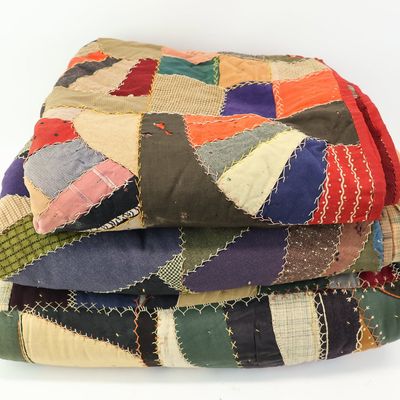 Sale Photo Thumbnail #355: Antique Group of Three Colorful Fabric Crazy Quilts