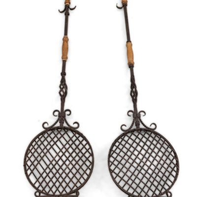 Sale Photo Thumbnail #216: Pair of Cast-Iron and Wood Handled Grills