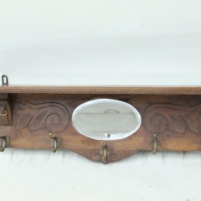 Sale Photo Thumbnail #98: Vintage Oak Wall Mounted Coat Rack