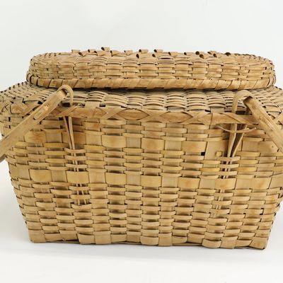 Sale Photo Thumbnail #153: Mic Mac Basket with Fitted Lid & Two Bale Handles