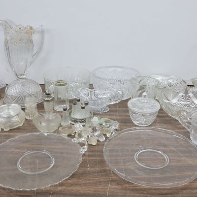 Sale Photo Thumbnail #237: Large Group of Assorted Colorless Glass Table Articles