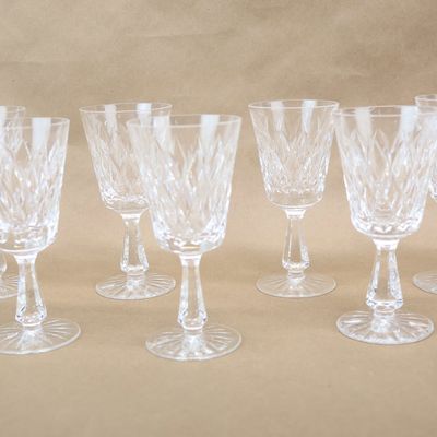 Sale Photo Thumbnail #243: Seven Waterford Crystal White Wine Glasses In The Kinsale Pattern.