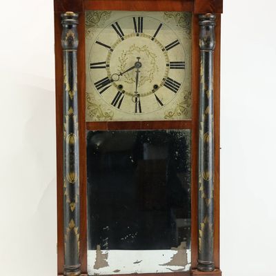 Sale Photo Thumbnail #5: Antique Samuel Terry Stencil Decorated Shelf Clock