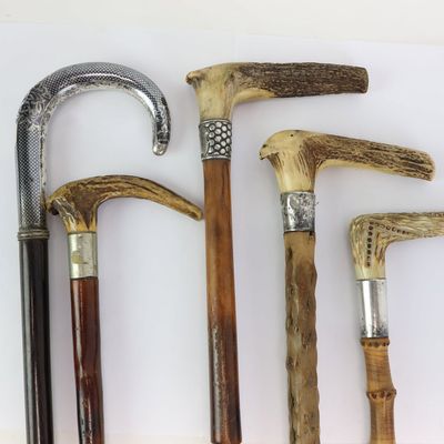 Sale Photo Thumbnail #308: Vintage Group of 4 Assorted Silver Antler Canes