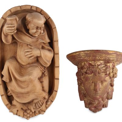 Sale Photo Thumbnail #218: Carved Wood Wall Plaque of a Monk