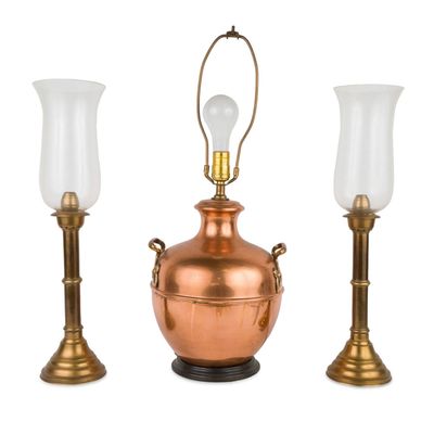 Sale Photo Thumbnail #182: Pair of Brass Hurricane Lamps