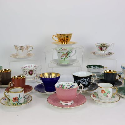 Sale Photo Thumbnail #303: Group of Assorted Porcelain Cups and Saucers