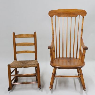 Sale Photo Thumbnail #62: Antique Spindle Back Rocking Armchair