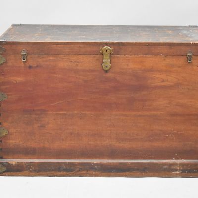 Sale Photo Thumbnail #53: Large Wooden Brass Bound and Dovetailed Storage Chest