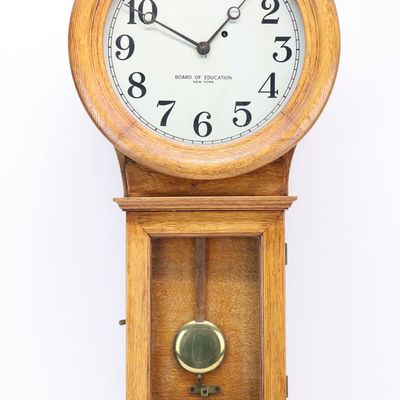 Sale Photo Thumbnail #2: Antique New York Board of Education Oak Wall Clock