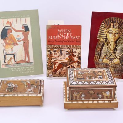 Sale Photo Thumbnail #201: Vintage Egyptian Bone Inlaid Cigarette Music Box