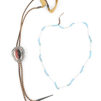 Sale Photo Thumbnail #380: Native American Stone Inlaid Silver Bolo Tie