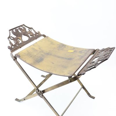 Sale Photo Thumbnail #78: Vintage Oscar Bach Style Brass Griffin Design Curule Stool