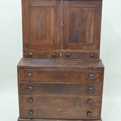 Sale Photo Thumbnail #112: Antique Primitive Paint Decorated Secretary Bookcase