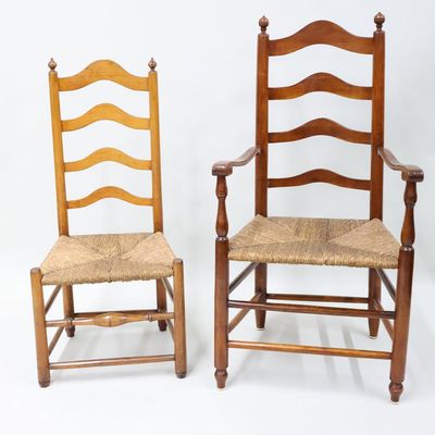Sale Photo Thumbnail #61: Antique Rush Seat Ladder Back Armchair