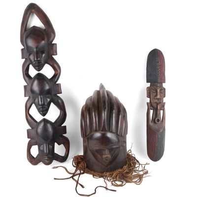 Sale Photo Thumbnail #373: Three African Style Carved Hardwood Masks