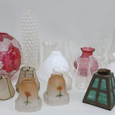 Sale Photo Thumbnail #227: Group of Assorted Glass Shades and Chimneys